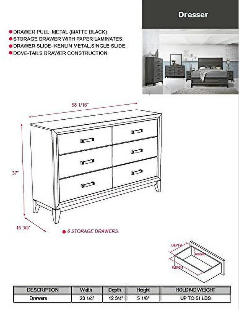 Queen Size 6-Piece Bedroom Set Grey Black Z3660