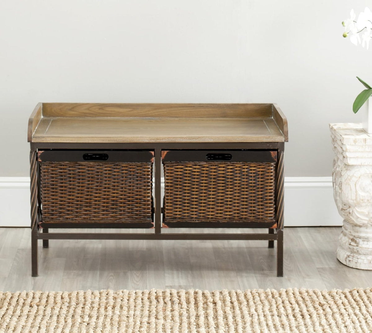 Antique Pewter French Grey Storage Bench V2768