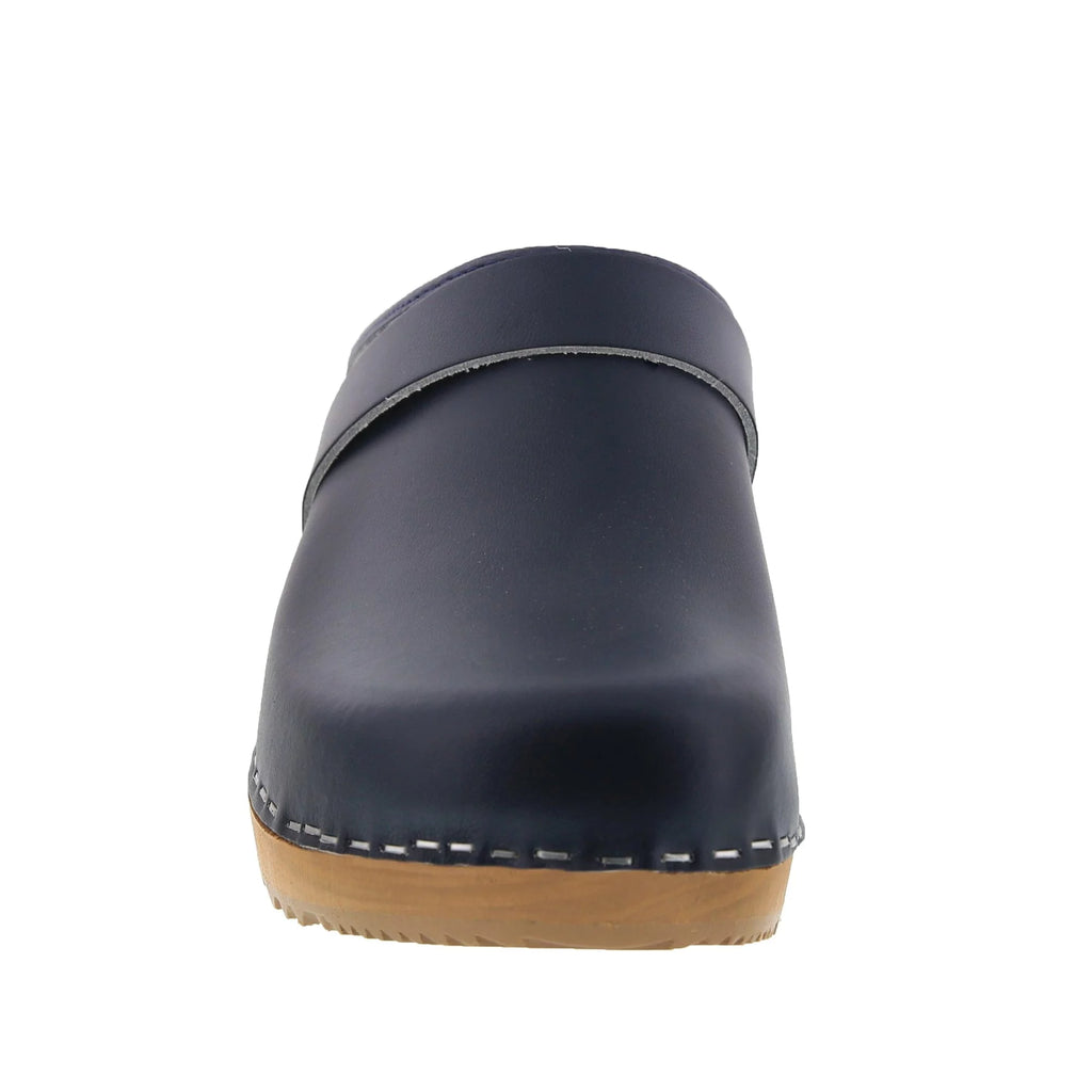 Navy Leather Open Back Clogs Y69475