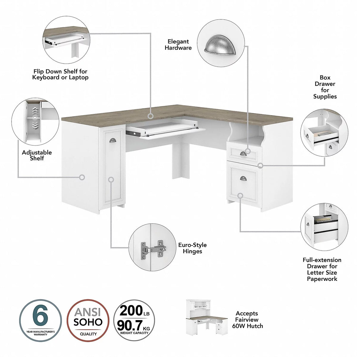 L Shaped Desk with Bookcase F365