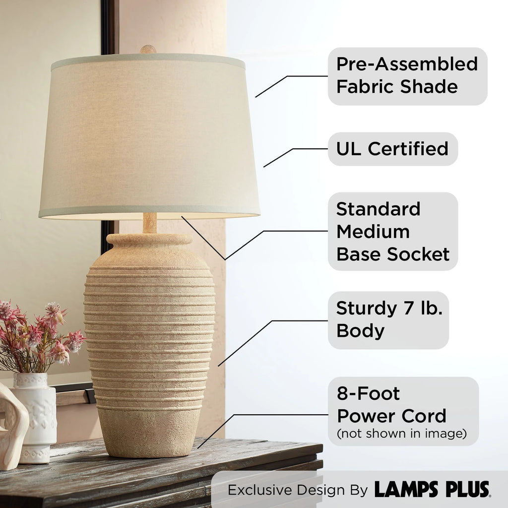 28" Tall Table Lamp with Cream Linen Drum Shade V74842