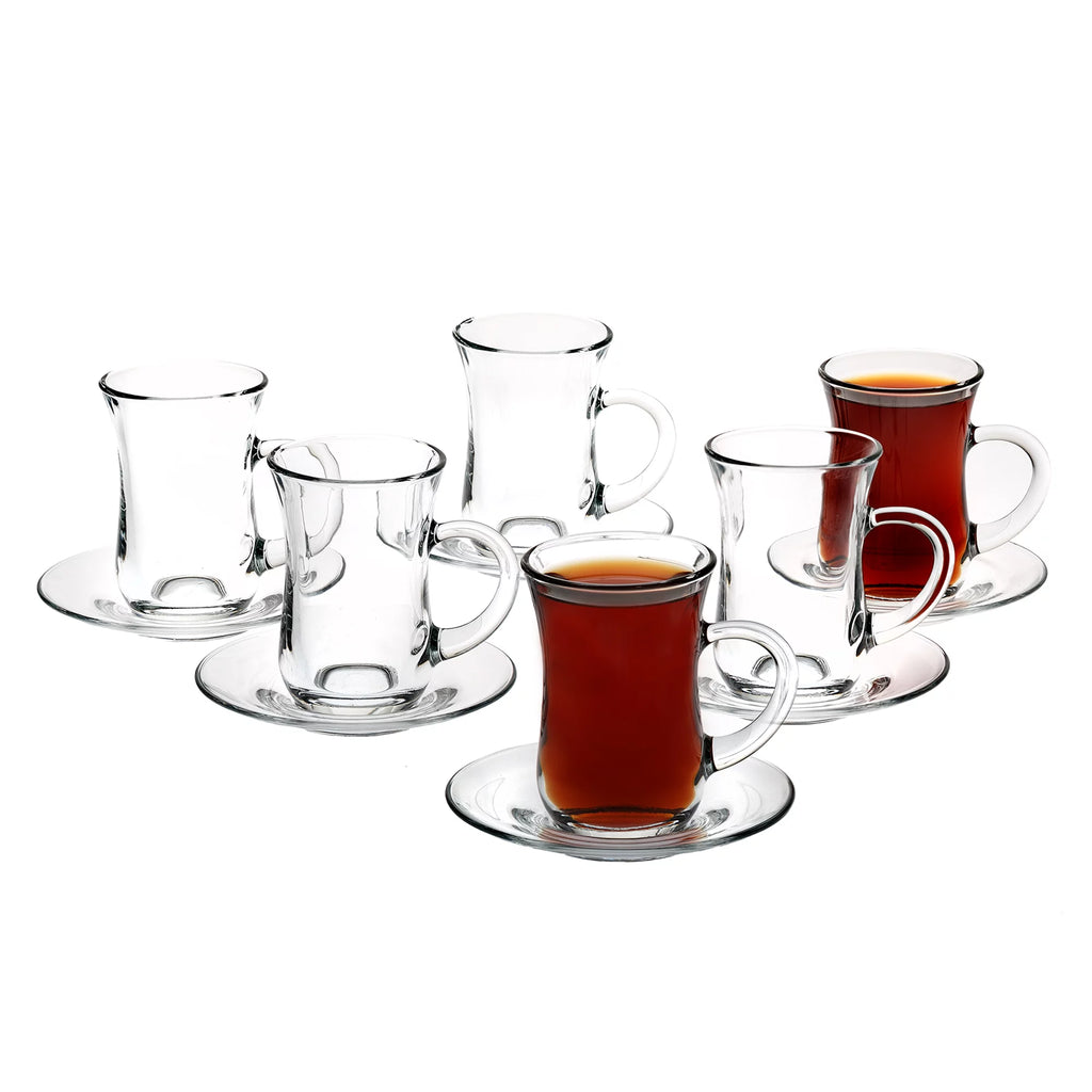 Clear Glass Turkish Tea Set, 6 Cups & 6 Saucers P7964