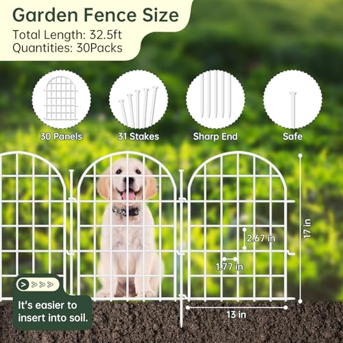 32.5 ft x 22 in 30 Panels Arched No Dig Metal Garden Fence X922