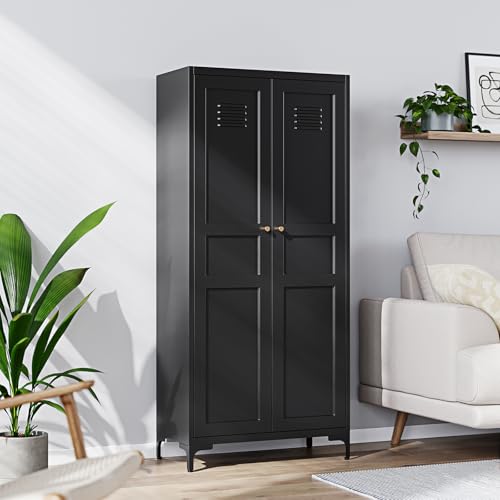 Black 5 Tier Metal Storage Cabinet with 2 Doors and 5 Adjustable Shelves P6880