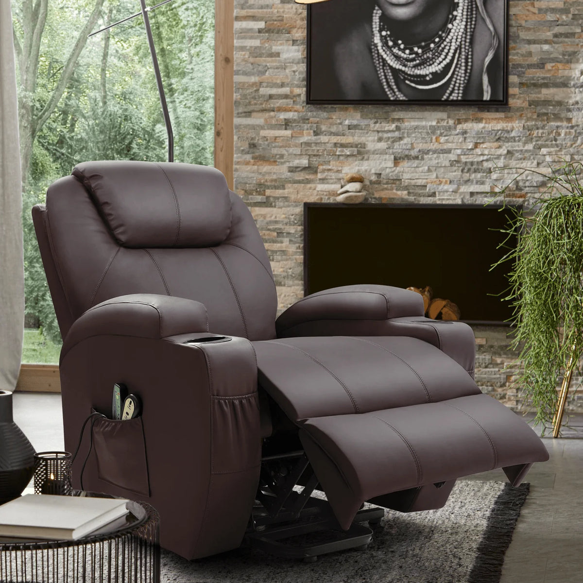 Black Faux Leather Power Lift Recliner P423716