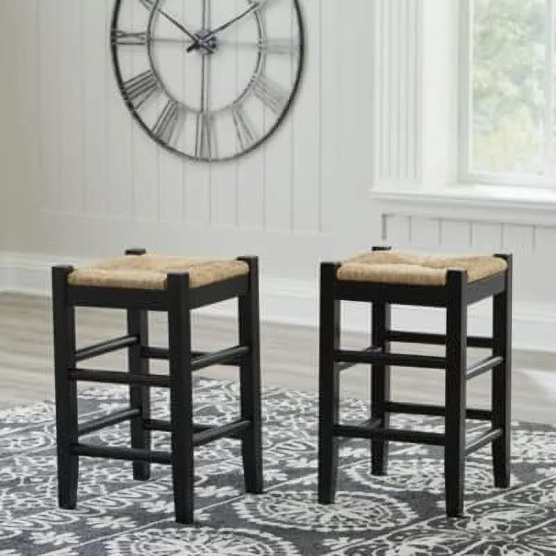 Black & Light Brown Woven Wicker Counter Height Bar Stool, 2 Count A263256