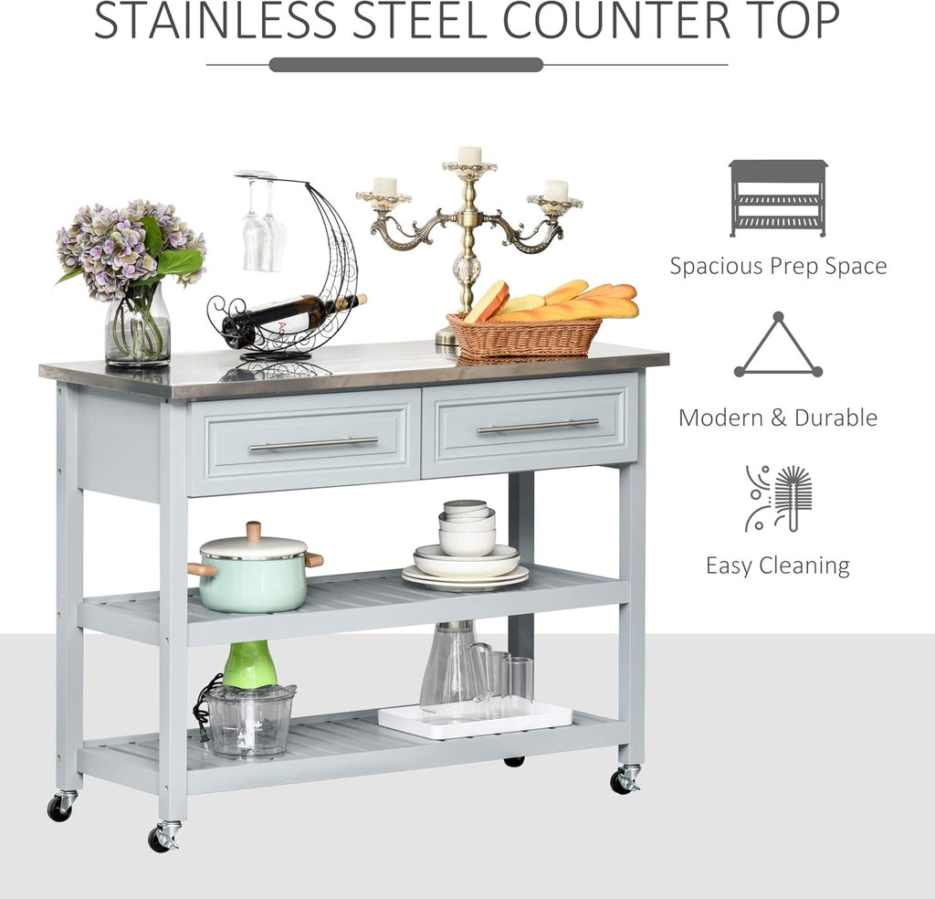 Rolling Kitchen Island Cart with Drawers and Shelves K47756
