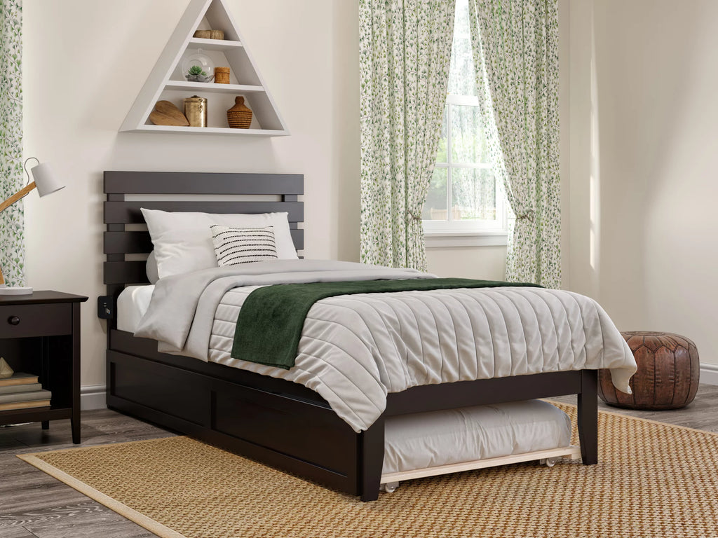 14" Twin XL Wood Platform Bed Frame with Trundle, Espresso J30528