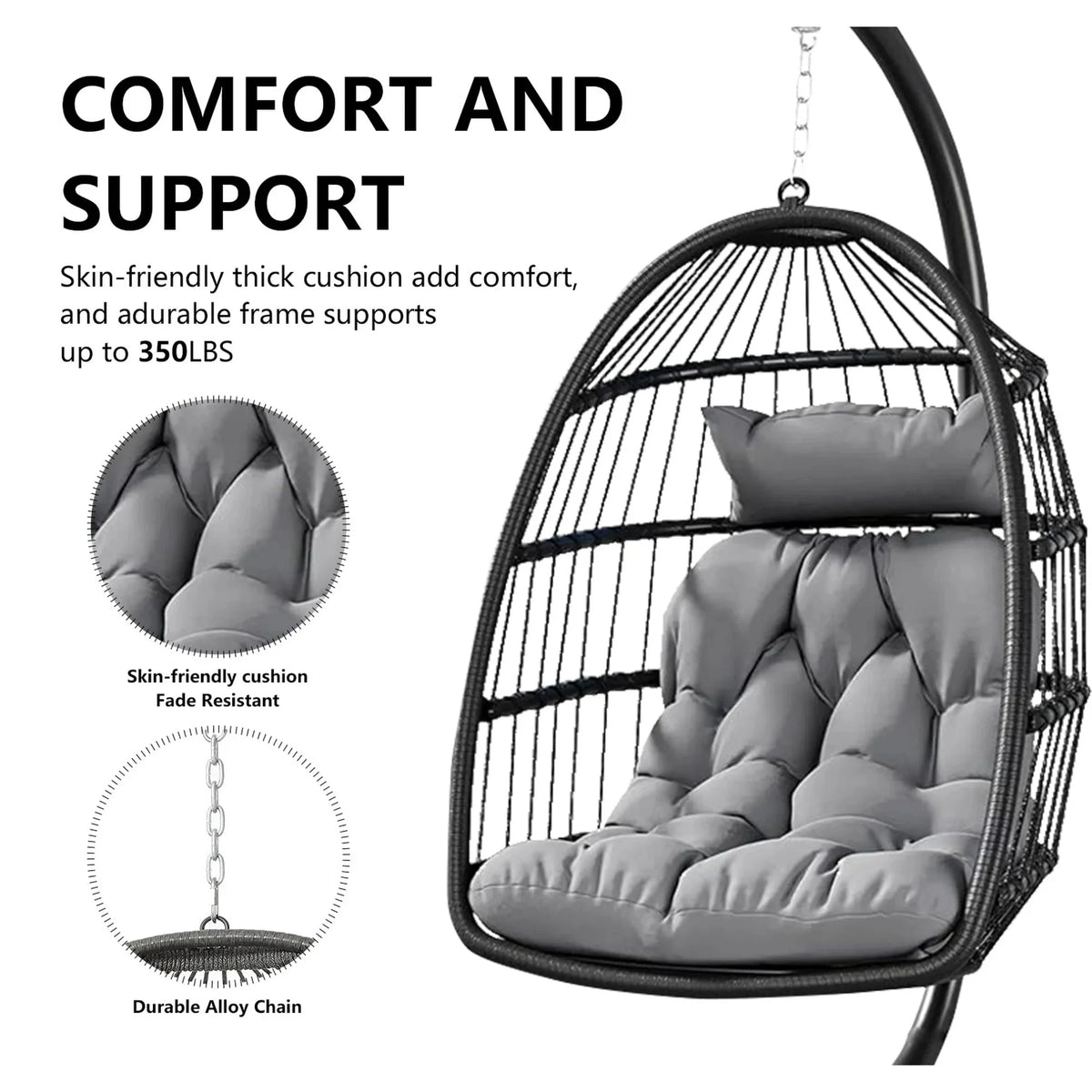 Large Hanging Egg Chair with Stand and Cushion L39160