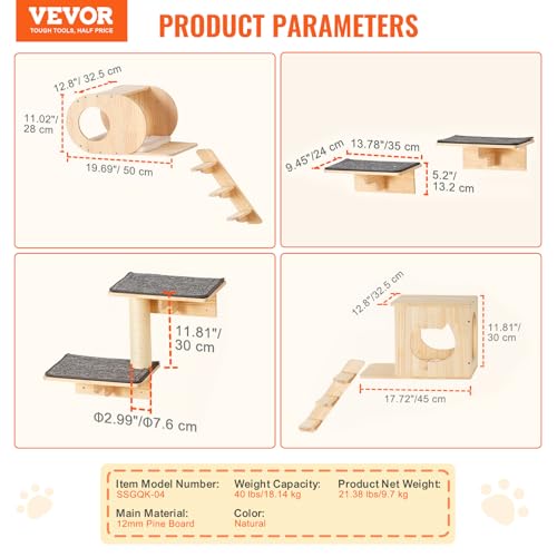 Wall Mounted Cat Shelves Set of 6 T968
