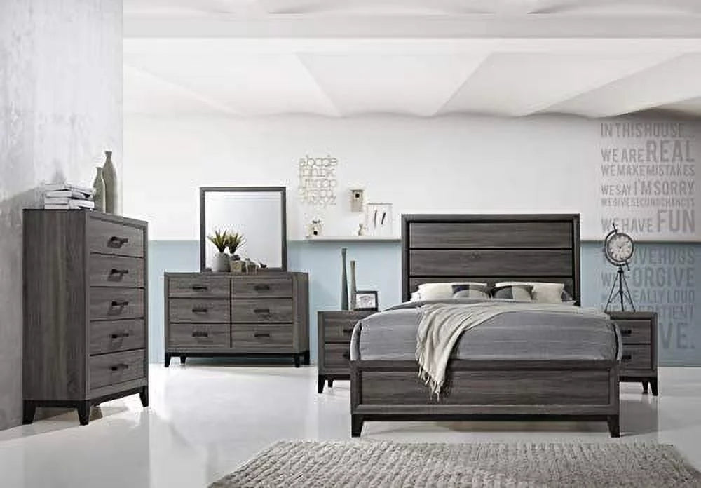 Queen Size 6-Piece Bedroom Set Grey Black Z3660