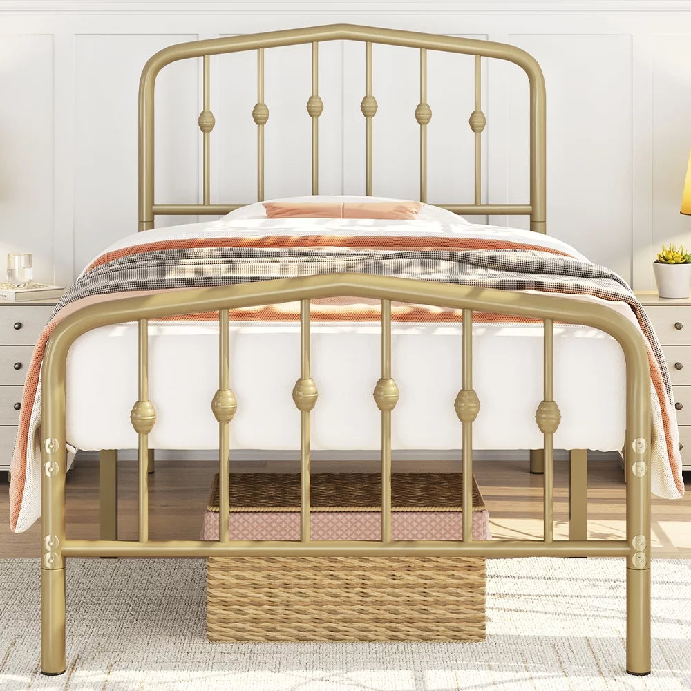 Twin Size Metal Bed with Arched Headboard and Footboard M4807
