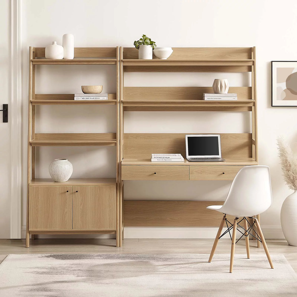 Oak Wood Office Desk and Bookshelf C662736