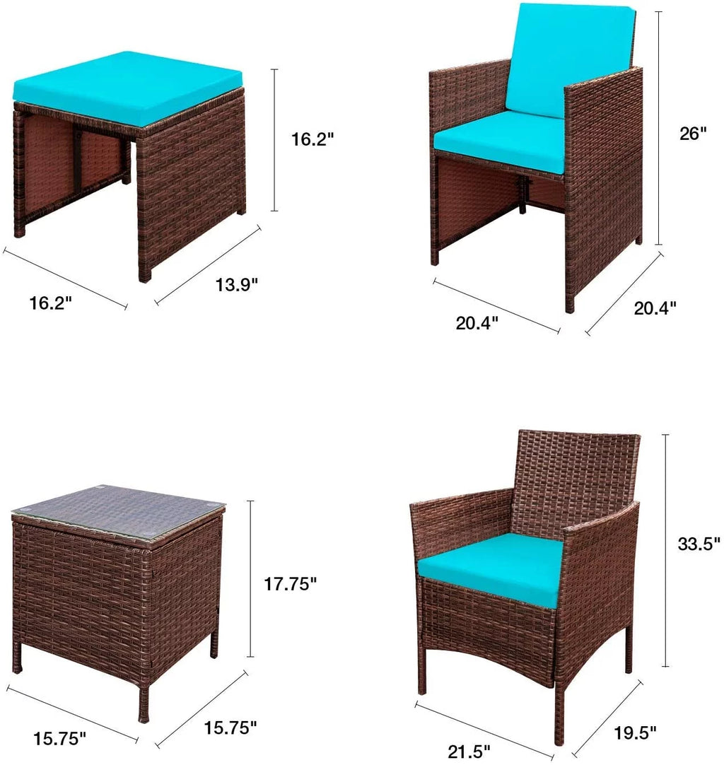 7 Pieces Patio Furniture Set Cushioned Wicker Chairs with Ottoman and Glass Table E815941