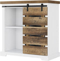 Rustic Brown and White Storage Cabinet with Adjustable Shelf F6642