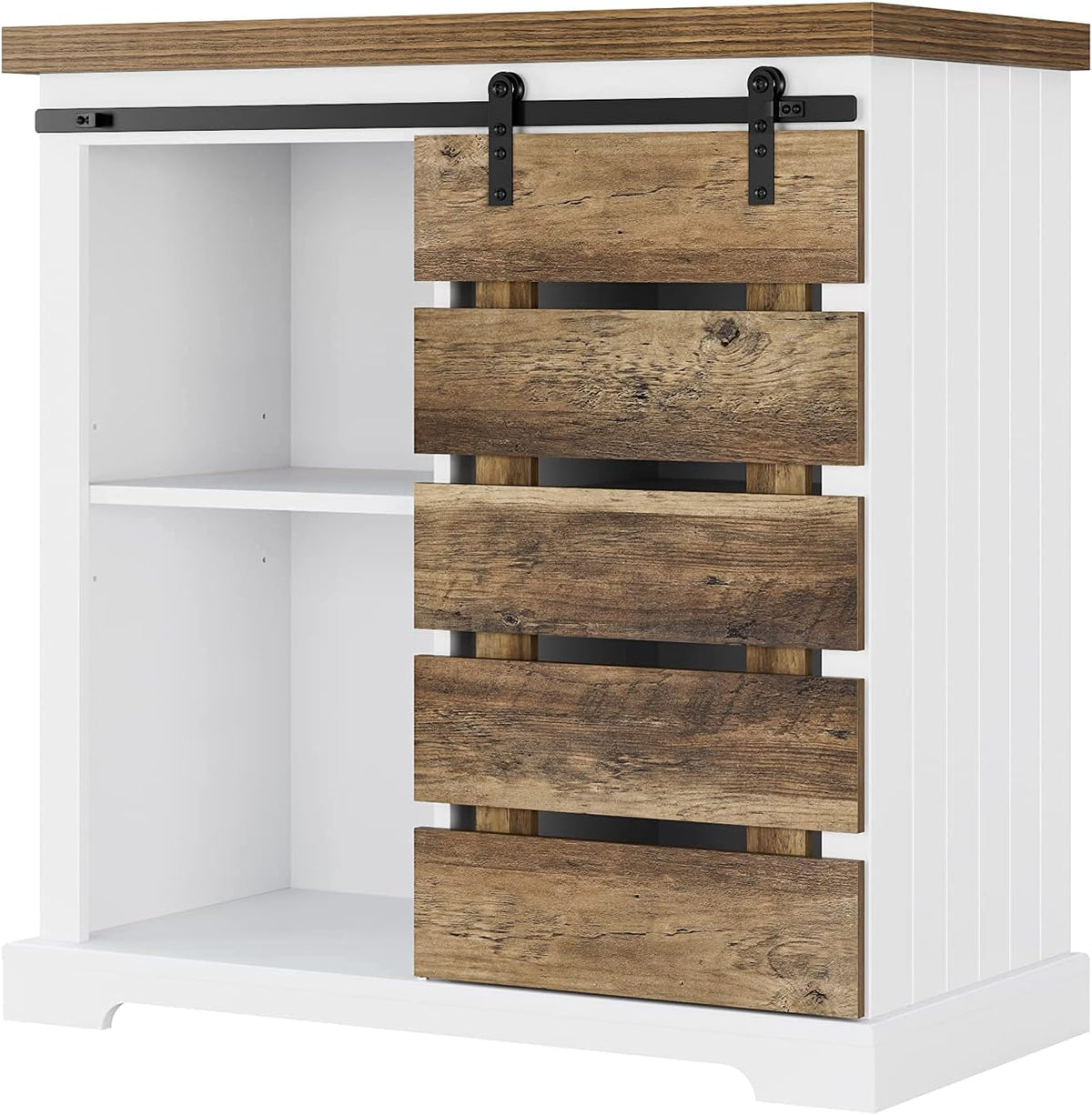 Rustic Brown and White Storage Cabinet with Adjustable Shelf F6642
