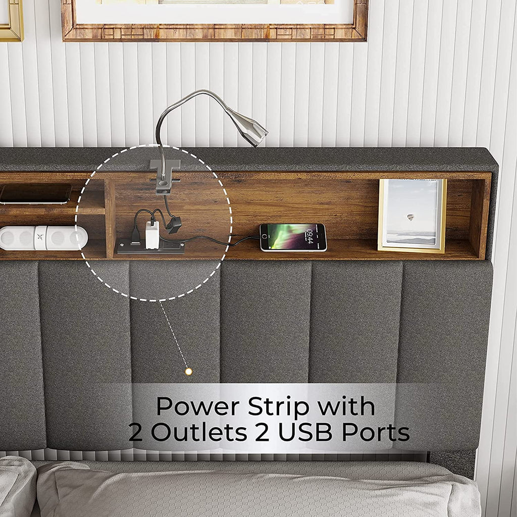 Queen Size Fabric Upholstered Platform Bed Frame with Storage Headboard V991719