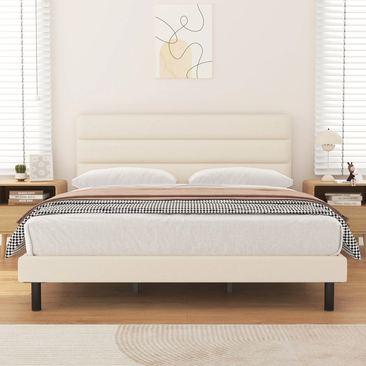 Queen Size Wingback Fabric Upholstered Bed Frame N192