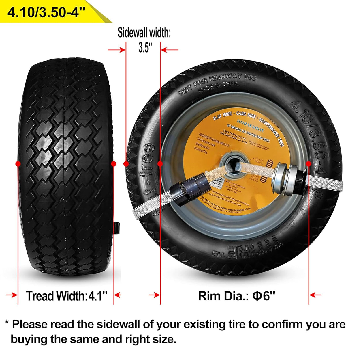 Flat Free Polyurethane Tires with Steel Rim Pack of 2 V18785