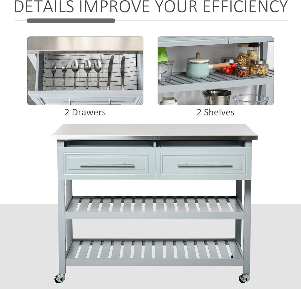 Rolling Kitchen Island Cart with Drawers and Shelves K47756