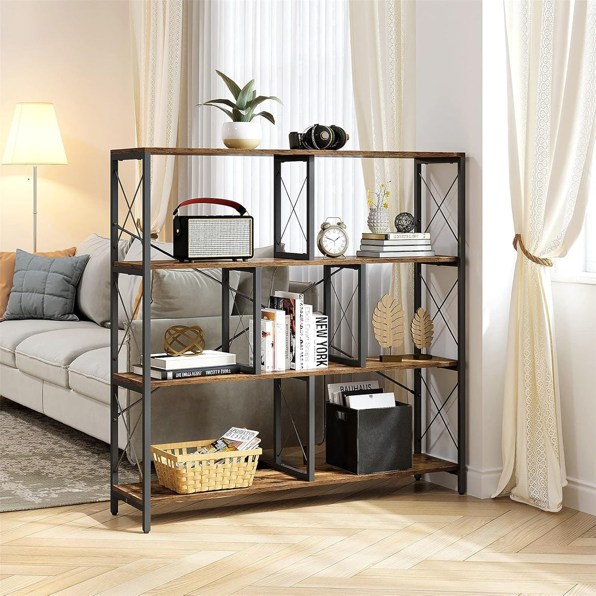 4 Tier Rustic Brown Bookshelf X687566