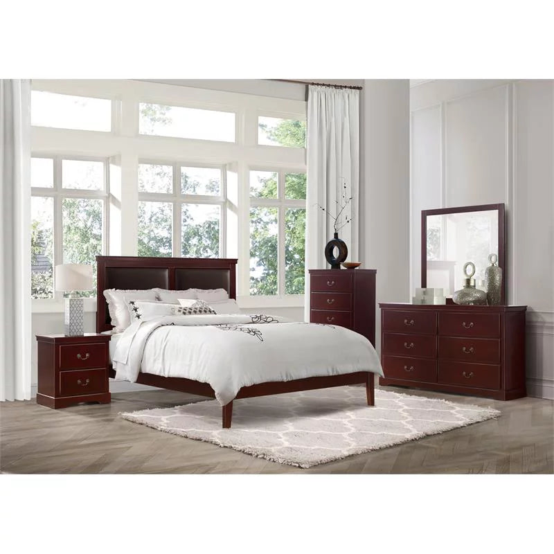 Cherry Wood and Faux Leather Full Bed B788081