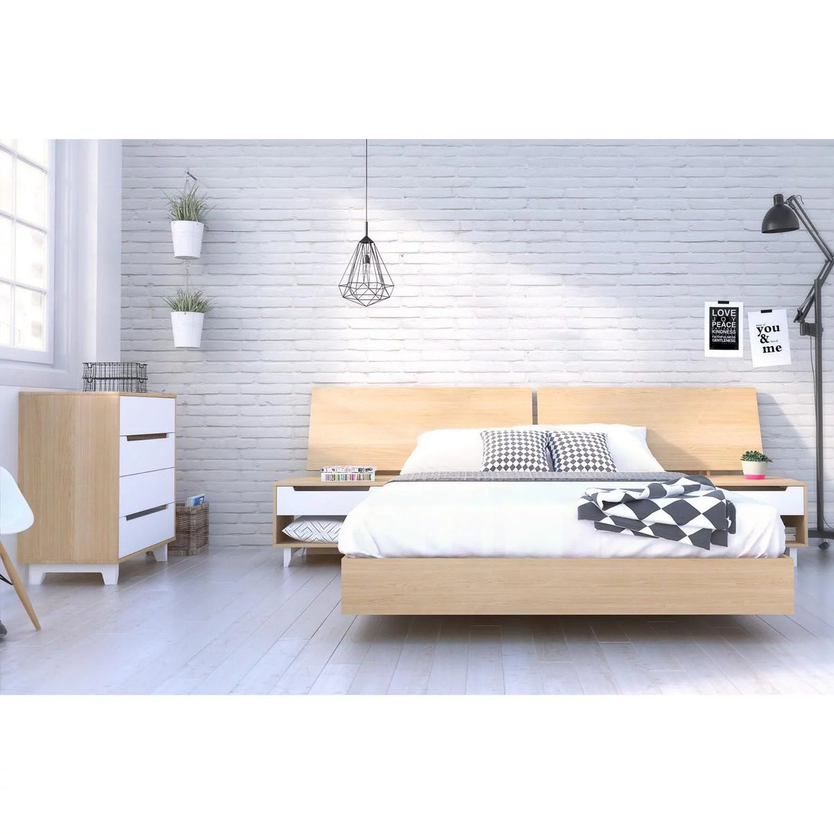 Queen Size Bed Set Natural Maple F1487