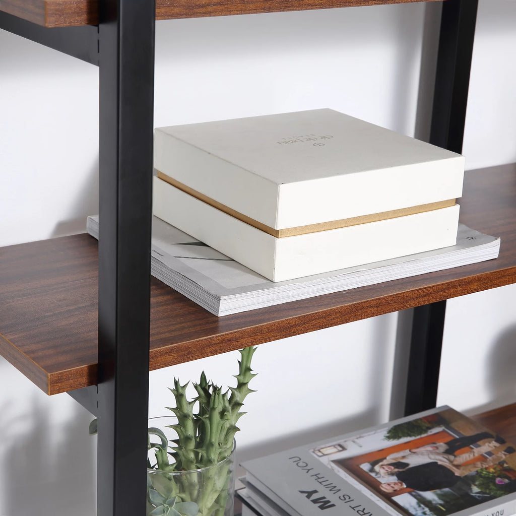 Black Walnut L-Shaped Computer Desk with Display Shelves L6050