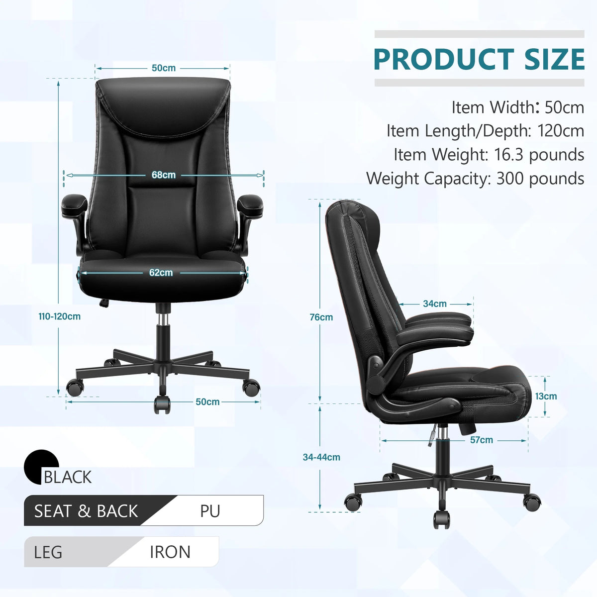 Black Ergonomic Leather Office Chair with Lumbar Support P9461