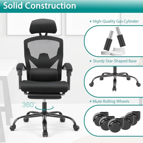 Grey High-Back Mesh Office Chair with Footrest P76344