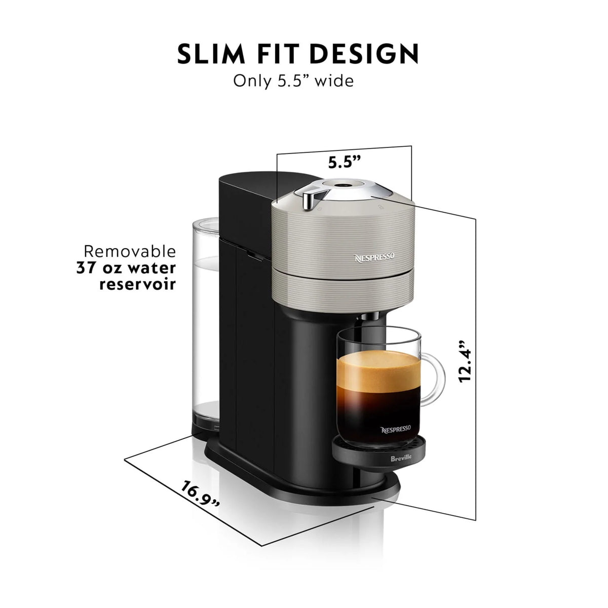 Light Gray Coffee and Espresso Maker with Black Milk Frother B919791