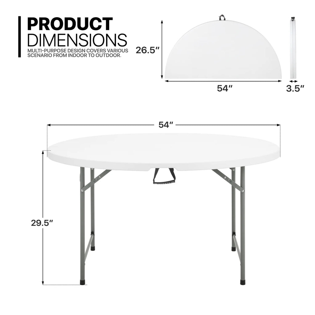 11 Pieces 4.5 Ft White Round Foldable Plastic Table and Chair Set S6268
