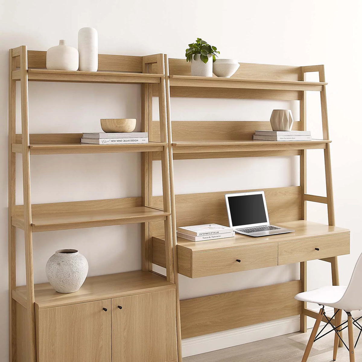 Oak Wood Office Desk and Bookshelf C662736