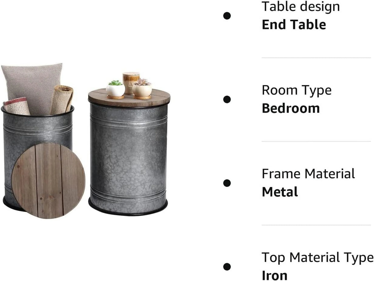 Galvanized Metal Side Table with Wood Lid Z492