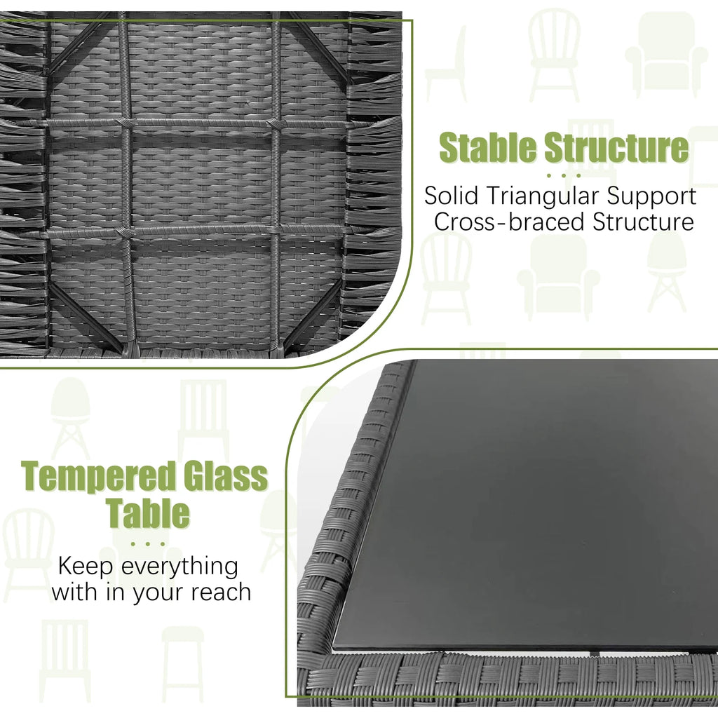 3 Piece Wicker Bistro Set with Glass Coffee Table E627995