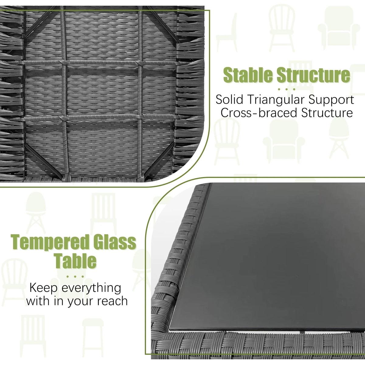 3 Piece Wicker Bistro Set with Glass Coffee Table E627995