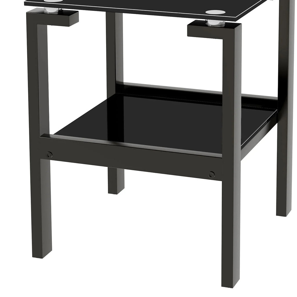 Black Glass Floor-standing End Table with Metal Legs and Open Shelf O2116