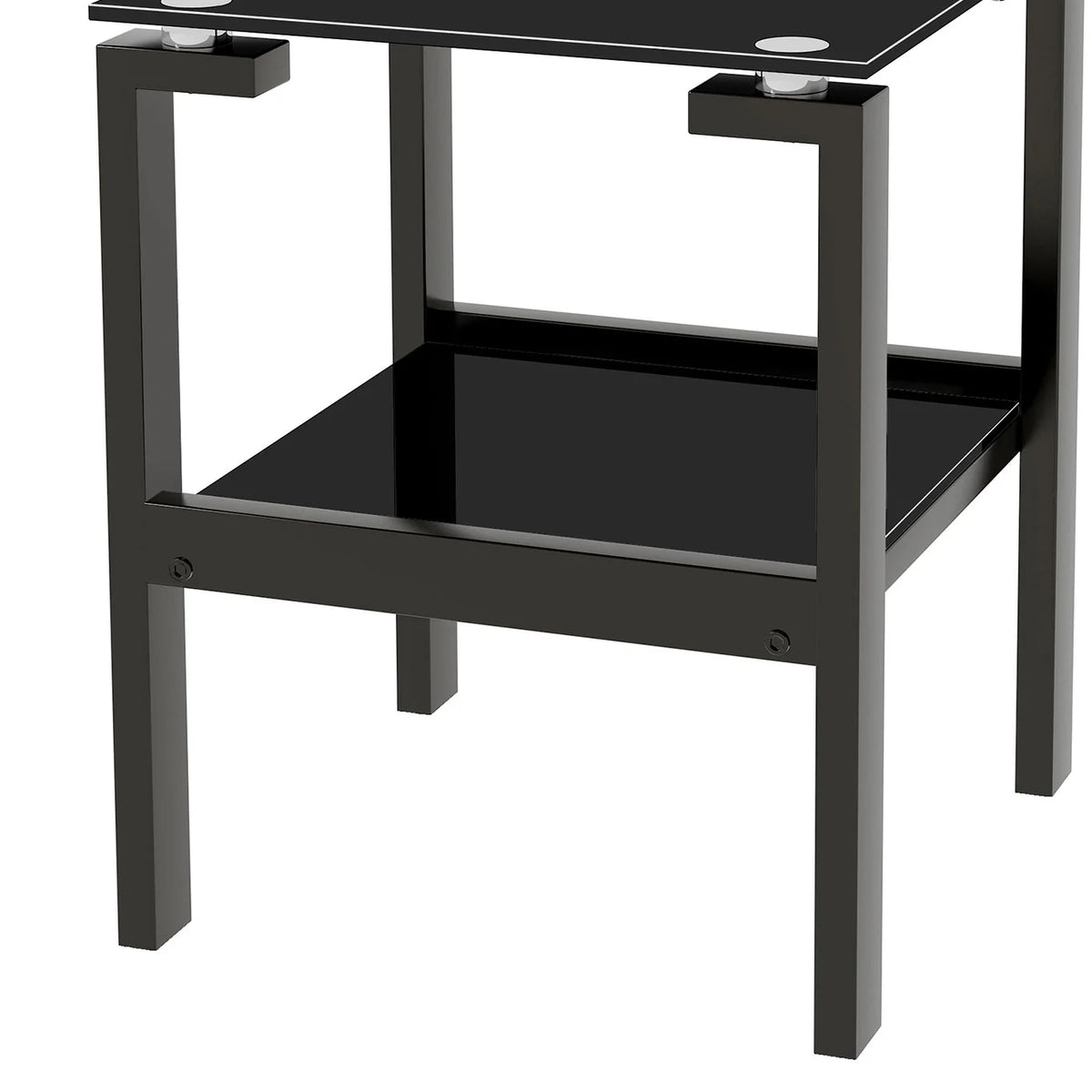 Black Glass Floor-standing End Table with Metal Legs and Open Shelf O2116