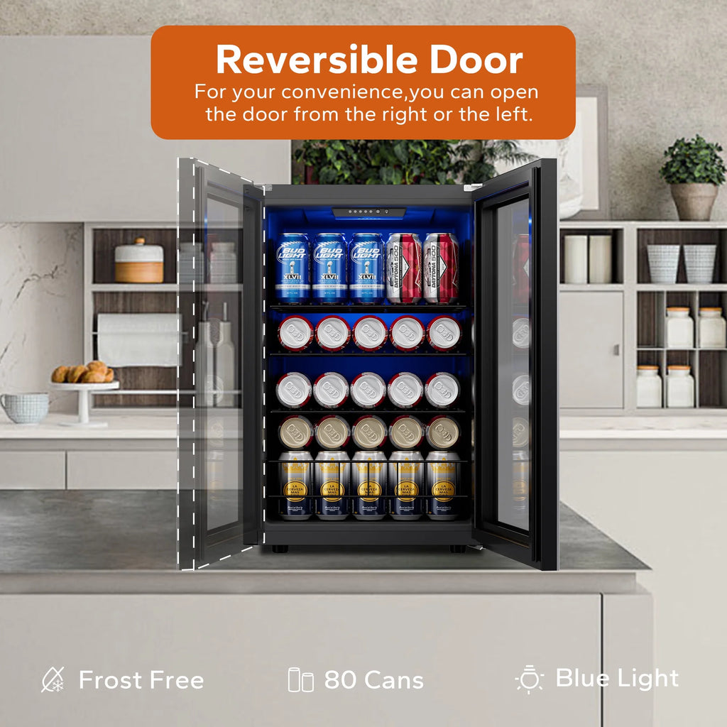 Freestanding Beverage Refrigerator Cooler, 77 Can Glass Door Q4335