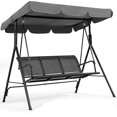 Gray 3-Seat Outdoor Patio Swing Chair with Adjustable Canopy N992