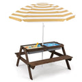 Kids Wooden Picnic Table and Chair Set with Umbrella F922