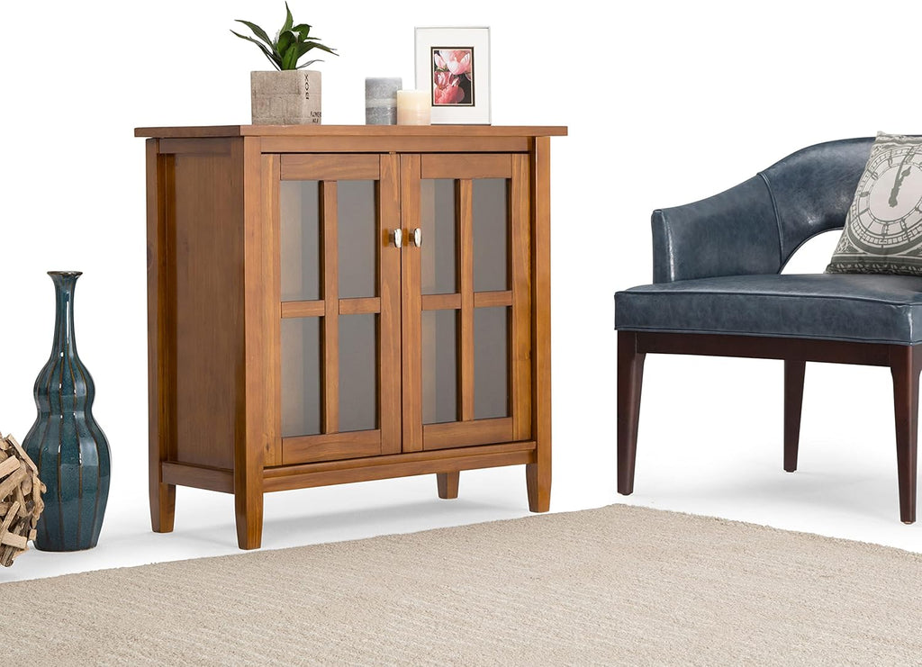 Light Golden Brown 32 inch Wood Storage Cabinet with Glass Door X584820