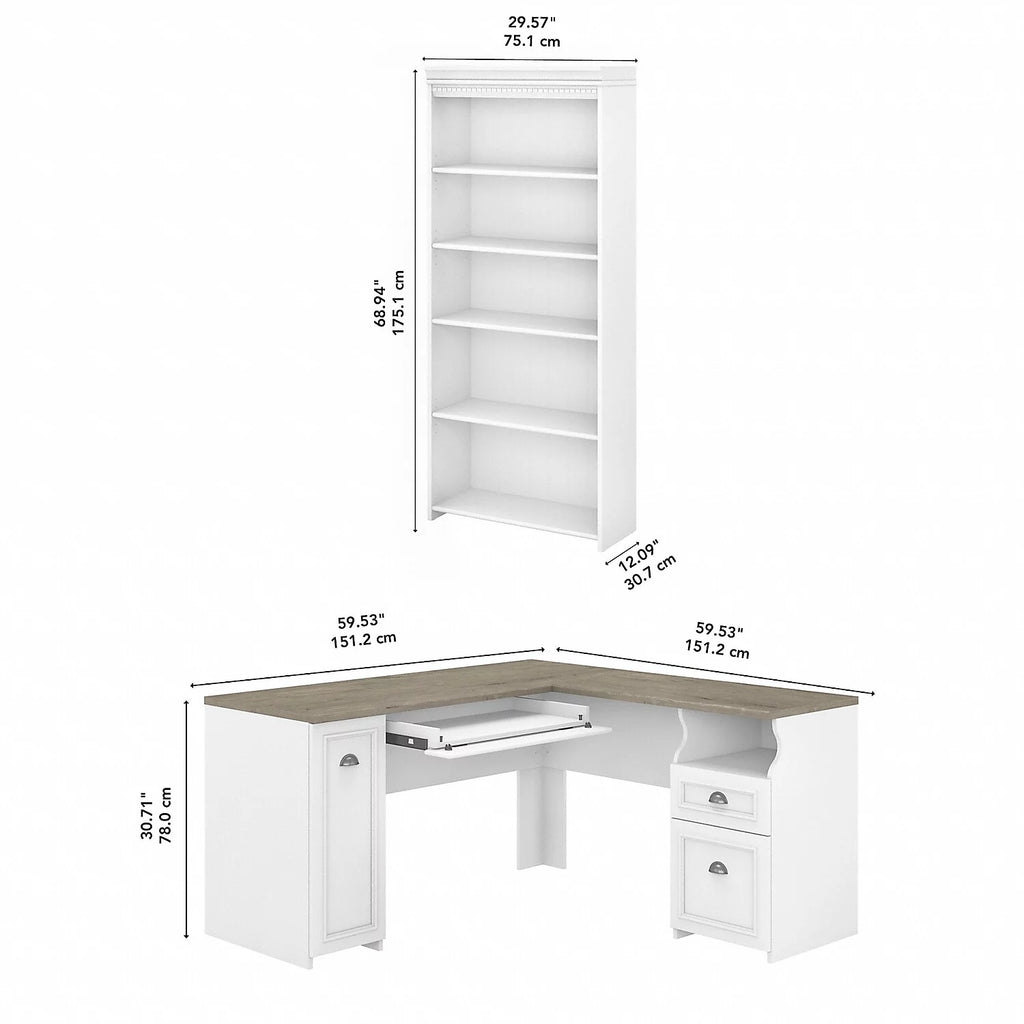 L Shaped Desk with Bookcase F365