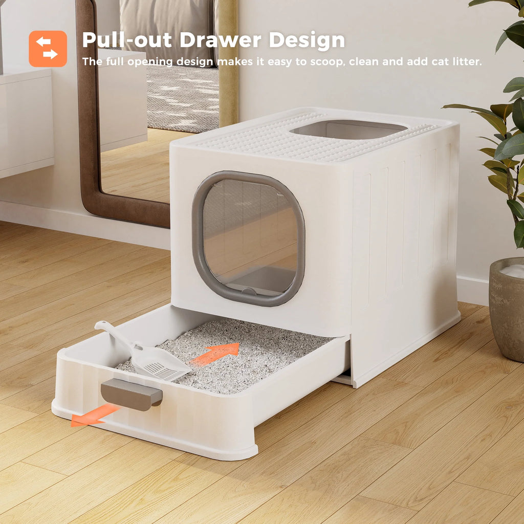 Enclosed Cat Litter Box Large Anti-Splashing Drawer Type Gray Q72088