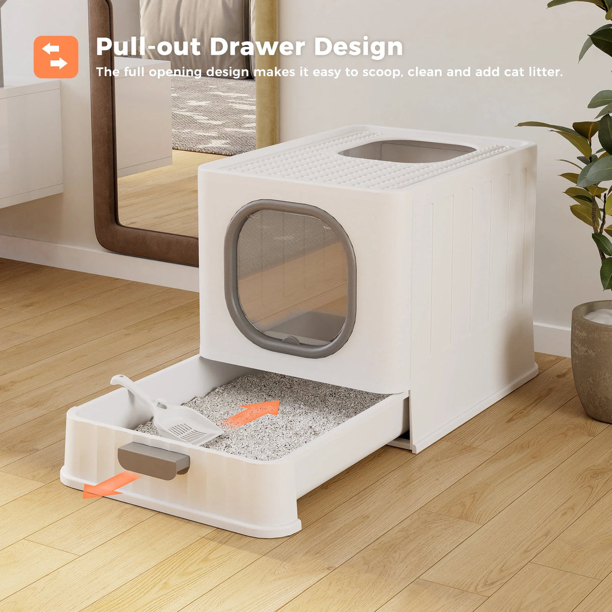 Enclosed Cat Litter Box Large Anti-Splashing Drawer Type Gray Q72088