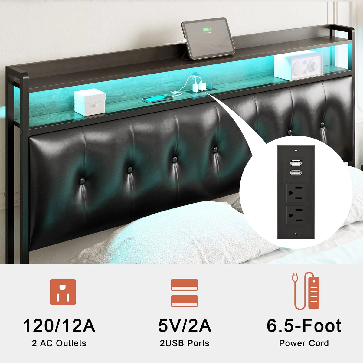 Queen Upholstered Platform Bed Frame with Storage Headboard F761144