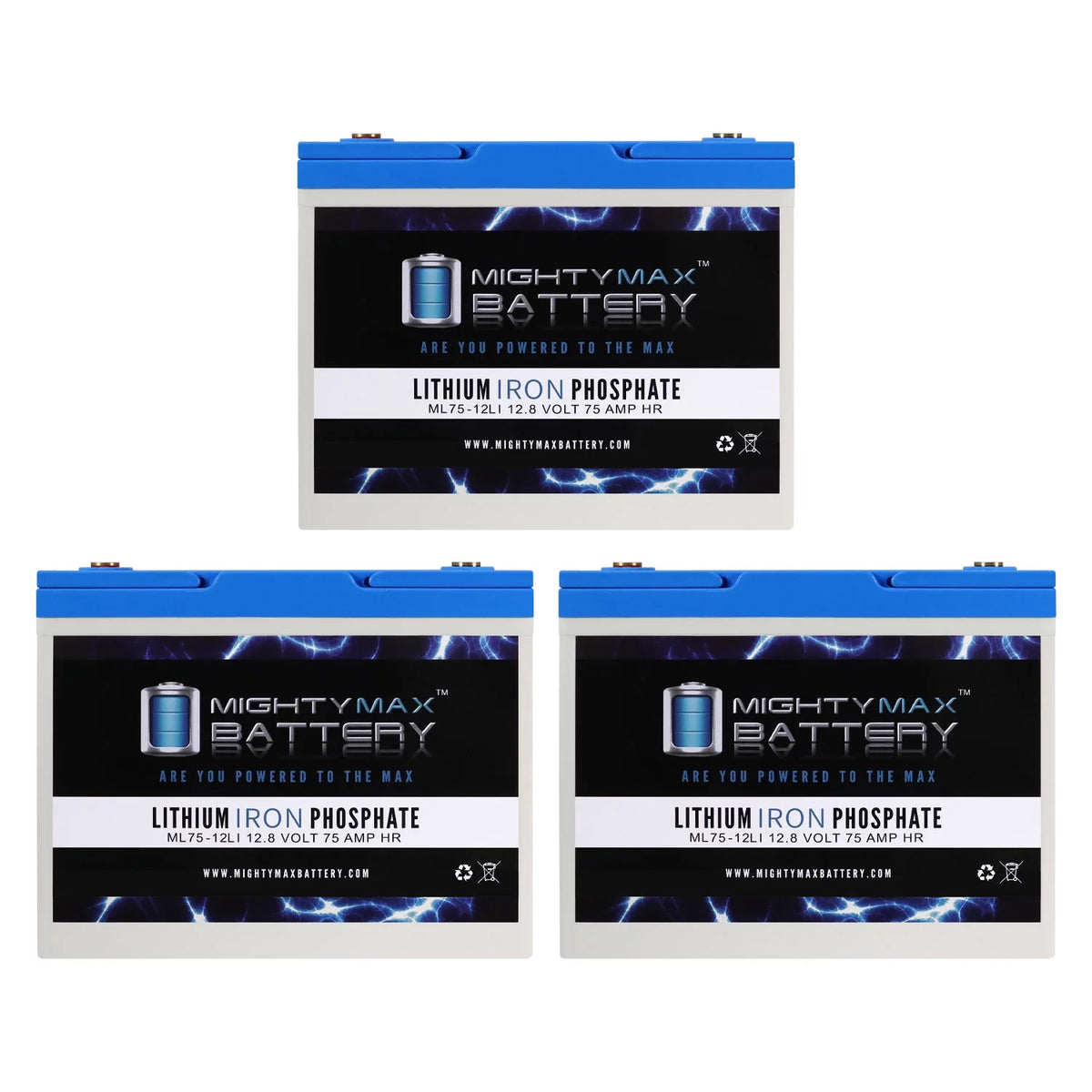 12V 75AH Lithium Replacement Battery 3 Pack D402
