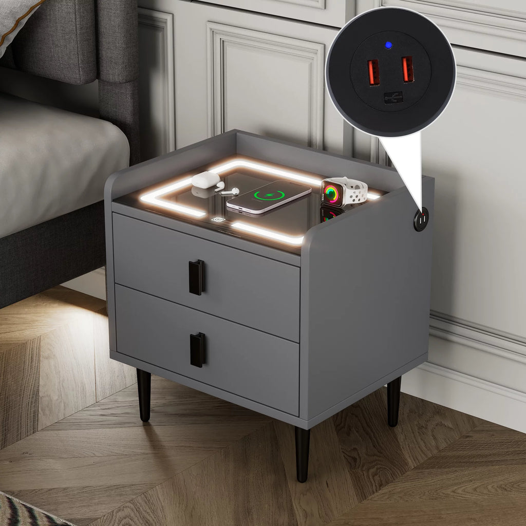 Gray Side Table with Wireless Charging Station T794