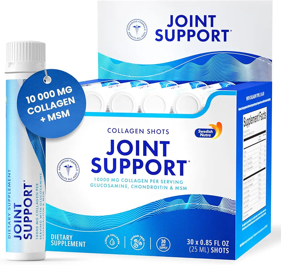 Joint Support 30 Shots Collagen Type I, II & III Glucosamine MSM Chondroitin Turmeric Sugar-Free P498