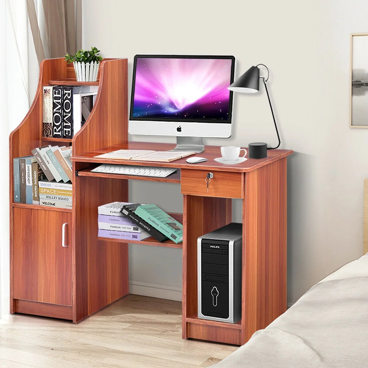 Computer Study Desk with Bookshelf H45389